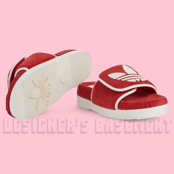 GUCCI x Adidas woman 36 EU- 6 US Red GG Sponge & Trefoil platform Slide sandals - Picture 8 of 14